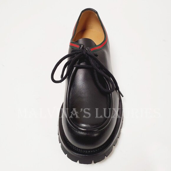 GUCCI SHOES MENS JASPER WEB TRIM LACE-UP BLACK LEATHER DERBY sz 9 / US 9.5 - Picture 9 of 14